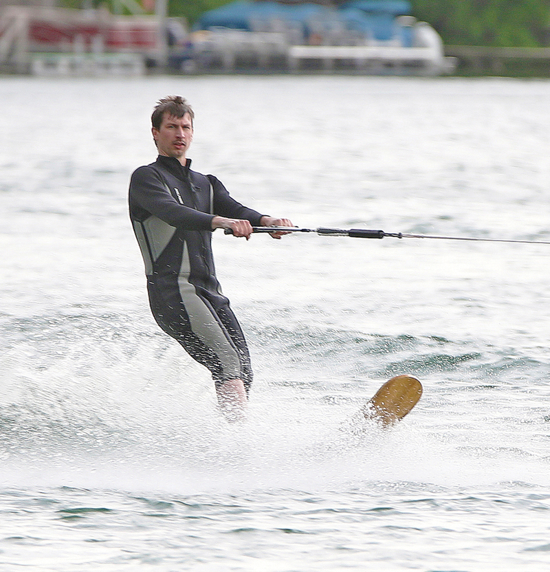 Josh Check was making waves on Rainbow Lake during practice for the Chain Skiers.
