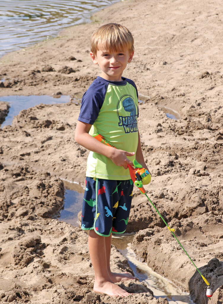 Paul Chapin, 5, was headed to the lake to do some fishing.