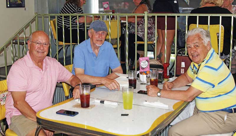 Waupaca Book Club members Jeff Oestreich, Bill Sund and Craig Smith stopped for a bite to eat at Little Fat Gretchen’s.