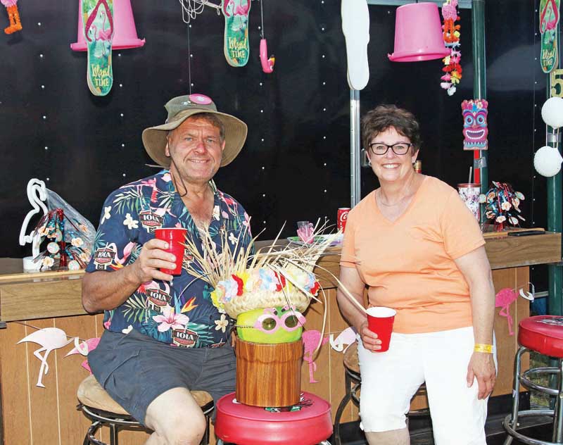 Kevin and Kay Sonnenburg were all set up with a Tiki Bar at the Iola Car Show Campground.