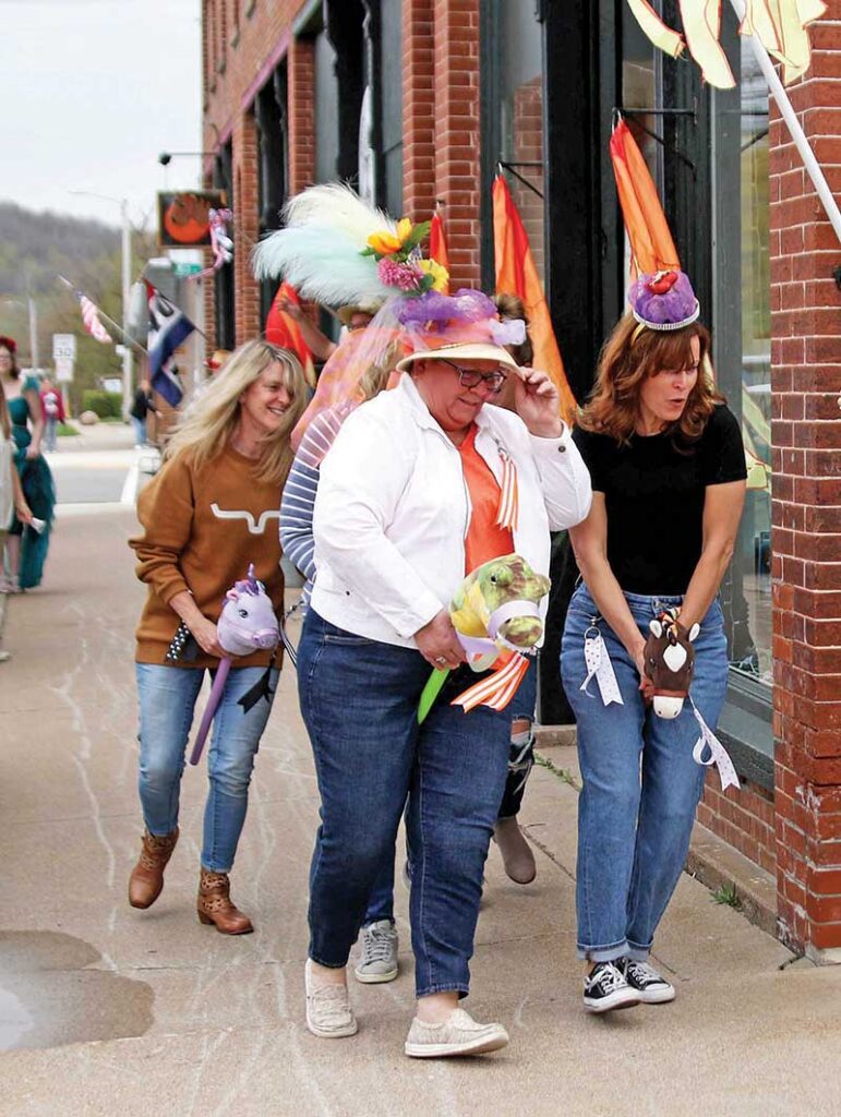 These ladies were off to the races on their stick ponies.