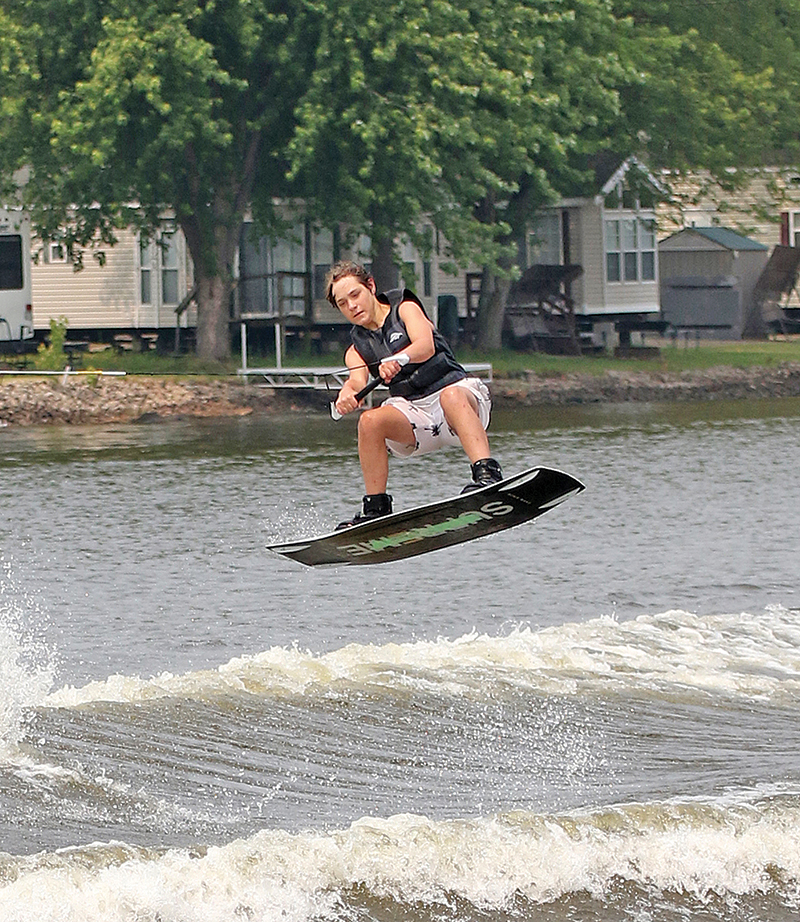Nathan Fiedorowicz gets some air on his wakeboard.