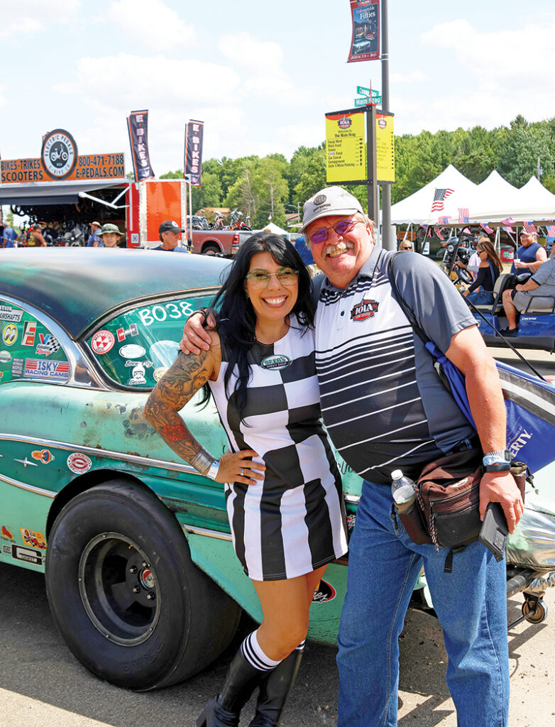 The beautiful Leah Stelse, from Greg’s Speed Shop, and super fan Peter Lohff.